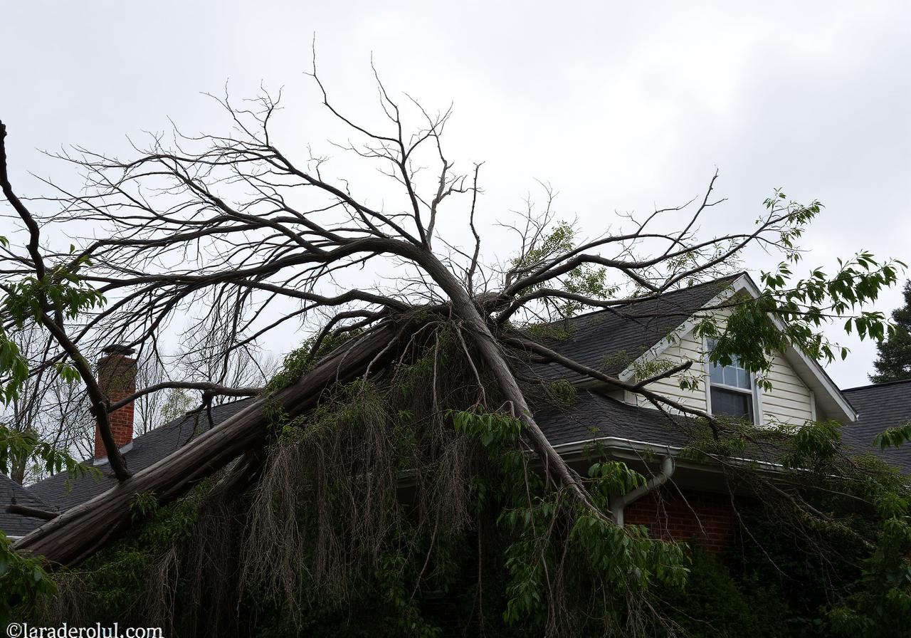 Tree on a roof after a Nor'easter